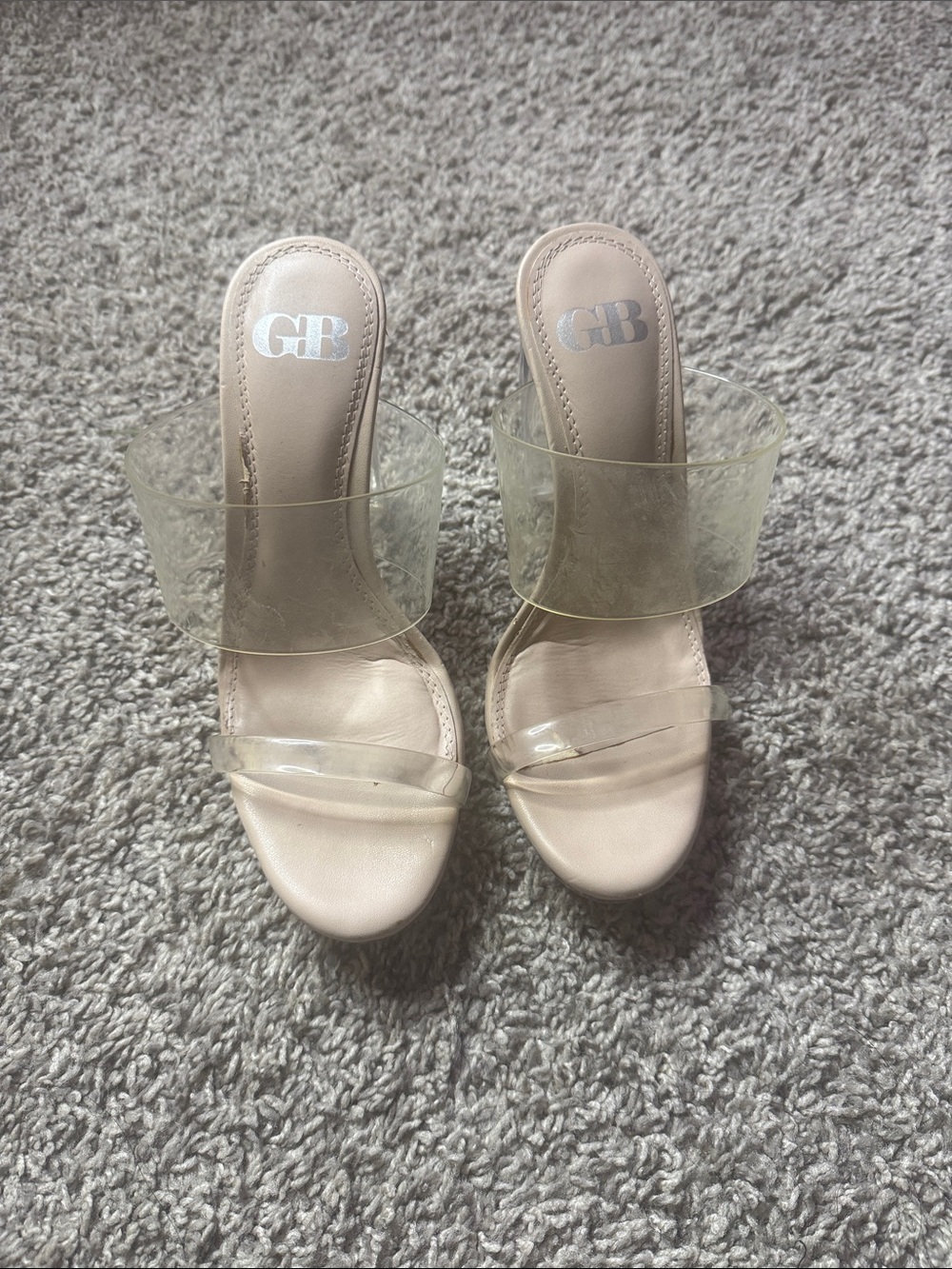 Gianni Bini Clear Strap Beige Slide Heels
